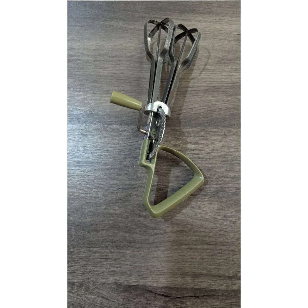 Vintage Hand Crank Egg Beater Whisk With Olive Handle - Retro‎ Kitchen Tool prop